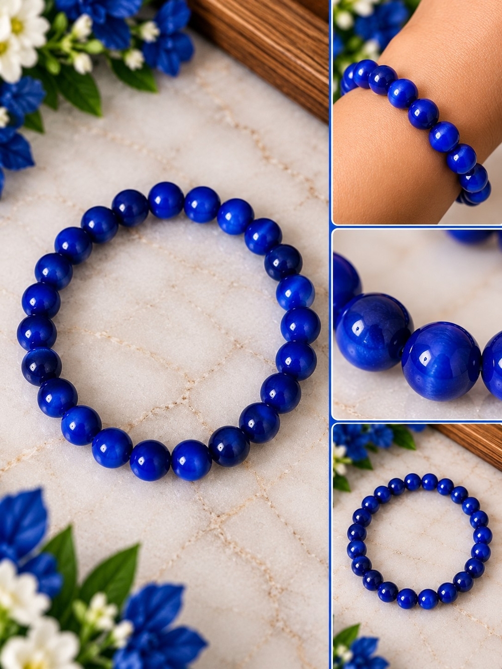 Cobalt Blue Beaded Stretch Bracelet